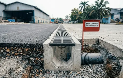Hasil pengaspalan Rumah Aspal di kawasan industri Jakarta Timur