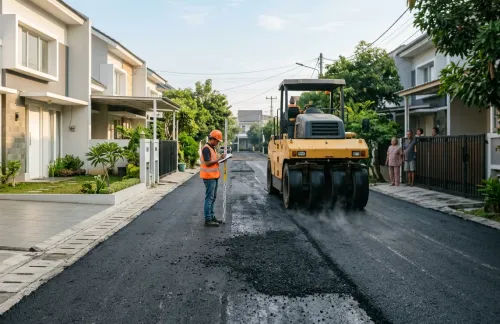 pengaspalan di cluster perumahan kawasan jakarta barat