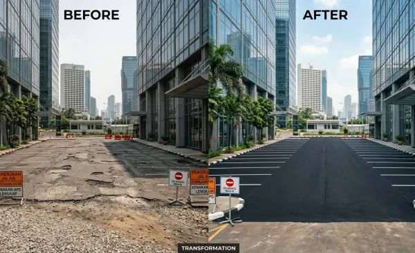 sebelum dan sesudah pengaspalan di jakarta pusat